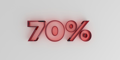70% - Red glass text on white background - 3D rendered royalty free stock image.