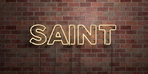 SAINT - fluorescent Neon tube Sign on brickwork - Front view - 3D rendered royalty free stock picture. Can be used for online banner ads and direct mailers..