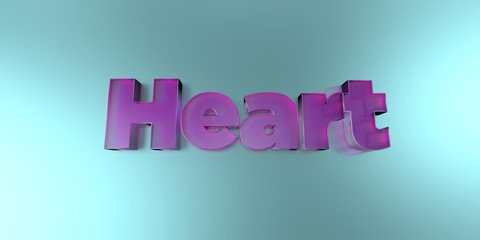 Heart - colorful glass text on vibrant background - 3D rendered royalty free stock image.