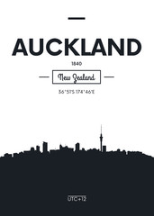 Poster city skyline Auckland, Flat style vector illustration