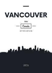 Fototapeta premium Poster city skyline Vancouver, Flat style vector illustration