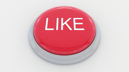 Big red button with like inscription. Conceptual 3D rendering