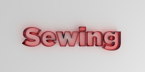 Sewing - Red glass text on white background - 3D rendered royalty free stock image.