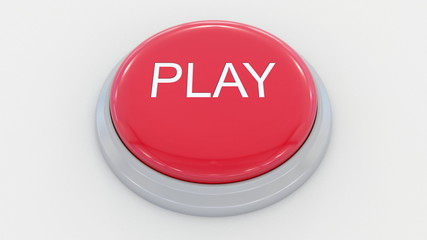 Big red button with play inscription. Conceptual 3D rendering