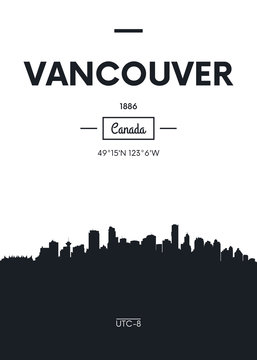 Poster city skyline Vancouver, Flat style vector illustration