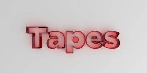 Tapes - Red glass text on white background - 3D rendered royalty free stock image.