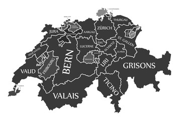 Switzerland Map labelled black illustration in English language