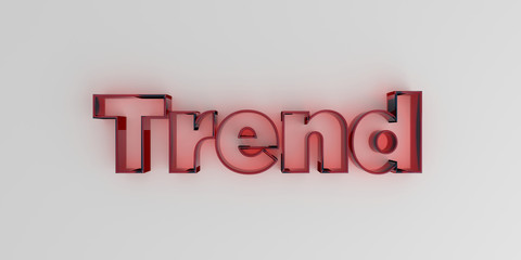 Trend - Red glass text on white background - 3D rendered royalty free stock image.