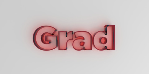Grad - Red glass text on white background - 3D rendered royalty free stock image.
