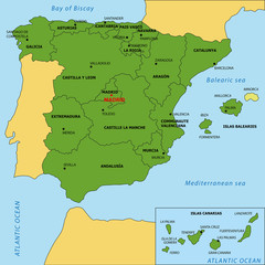 Obraz premium Map of Spain with regions and their capitals