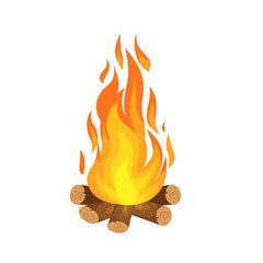 vector illustration of  burning bonfire with wood on white background
