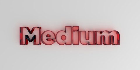 Medium - Red glass text on white background - 3D rendered royalty free stock image.