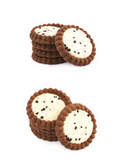 Pile of chocolate cookies isolated