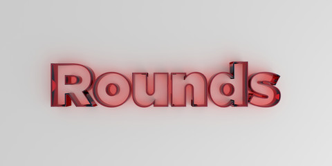 Rounds - Red glass text on white background - 3D rendered royalty free stock image.