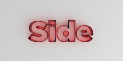 Side - Red glass text on white background - 3D rendered royalty free stock image.