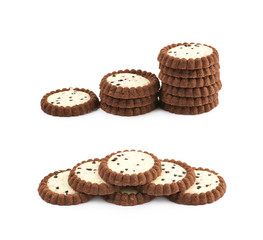 Pile of chocolate cookies isolated
