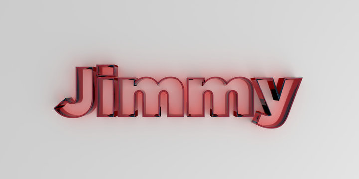 Jimmy - Red glass text on white background - 3D rendered royalty free stock image.
