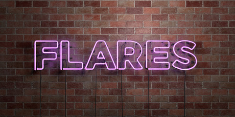 FLARES - fluorescent Neon tube Sign on brickwork - Front view - 3D rendered royalty free stock picture. Can be used for online banner ads and direct mailers..