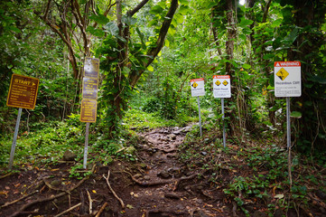 Trailhead of the famous Kalalau trail along Na Pali coast of the island of Kauai
