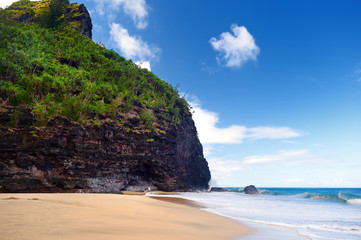 Naklejka premium Hanakapiai beach as one of checkpoints of Kalalau trail of Napali coast, Kauai