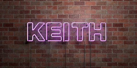 KEITH - fluorescent Neon tube Sign on brickwork - Front view - 3D rendered royalty free stock picture. Can be used for online banner ads and direct mailers..