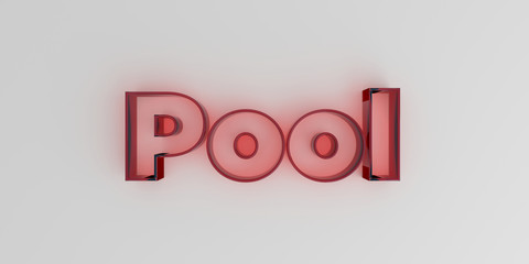 Pool - Red glass text on white background - 3D rendered royalty free stock image.