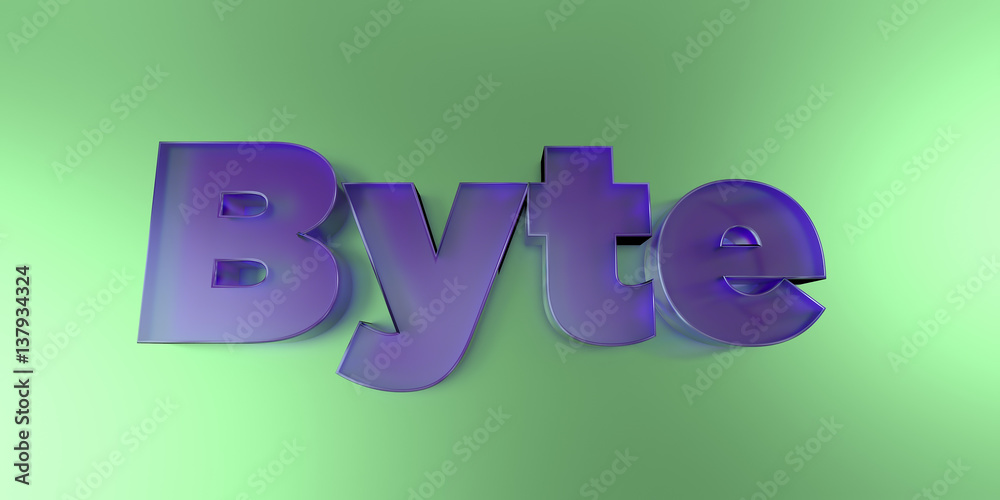 Fototapete byte - colorful glass text on vibrant background - 3d rendered royalty free stock image.