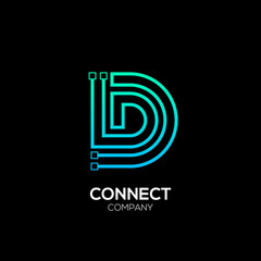 Letter D logotype blue and green color,Technology and digital abstract dot connection vector logo
