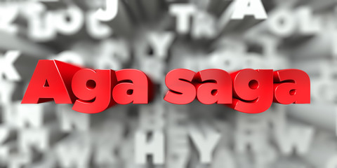 Aga saga -  Red text on typography background - 3D rendered royalty free stock image. This image can be used for an online website banner ad or a print postcard.