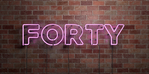 FORTY - fluorescent Neon tube Sign on brickwork - Front view - 3D rendered royalty free stock picture. Can be used for online banner ads and direct mailers..