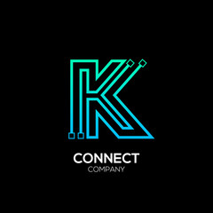 Letter K logotype blue and green color,Technology and digital abstract dot connection vector logo