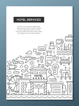 Hotel Services - line design brochure poster template A4