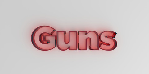 Guns - Red glass text on white background - 3D rendered royalty free stock image.