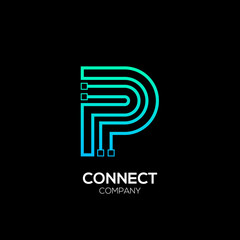 Letter P logotype blue and green color,Technology and digital abstract dot connection vector logo