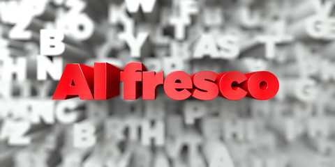 Al fresco -  Red text on typography background - 3D rendered royalty free stock image. This image can be used for an online website banner ad or a print postcard.