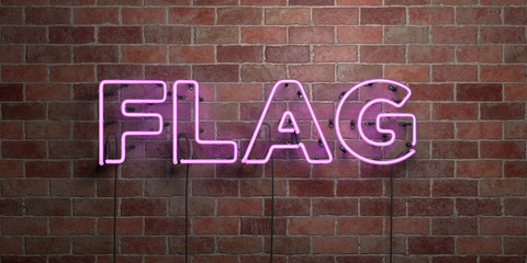 FLAG - fluorescent Neon tube Sign on brickwork - Front view - 3D rendered royalty free stock picture. Can be used for online banner ads and direct mailers..