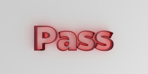 Pass - Red glass text on white background - 3D rendered royalty free stock image.