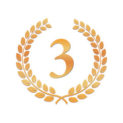 Bronze Laurel Wreath. Award for winners. Honoring champions. Sign for 3rd place. Trophy for challenge. Symbol of victory and achievements. Vector illustration. Design element for posters, decoration.