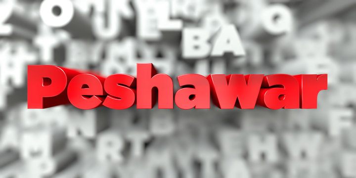 Peshawar -  Red text on typography background - 3D rendered royalty free stock image. This image can be used for an online website banner ad or a print postcard.