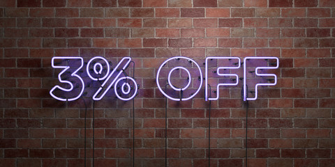 3% OFF - fluorescent Neon tube Sign on brickwork - Front view - 3D rendered royalty free stock picture. Can be used for online banner ads and direct mailers..