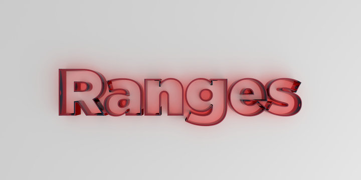 Ranges - Red glass text on white background - 3D rendered royalty free stock image.