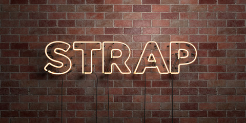 Fototapeta premium STRAP - fluorescent Neon tube Sign on brickwork - Front view - 3D rendered royalty free stock picture. Can be used for online banner ads and direct mailers..