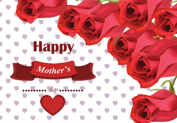 Realistic red roses bouquet Beautiful Flowers Roses Postcard for Happy Mothers Day Vector