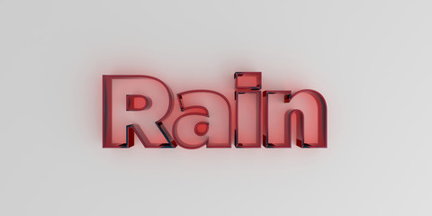 Rain - Red glass text on white background - 3D rendered royalty free stock image.