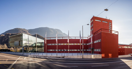 glass facade of an research centre in Bozen, Italy