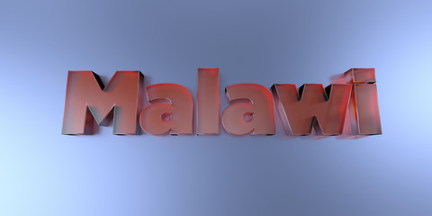Malawi - colorful glass text on vibrant background - 3D rendered royalty free stock image.