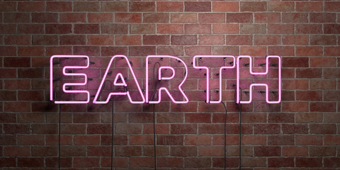 EARTH - fluorescent Neon tube Sign on brickwork - Front view - 3D rendered royalty free stock picture. Can be used for online banner ads and direct mailers..