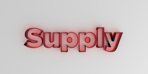 Supply - Red glass text on white background - 3D rendered royalty free stock image.