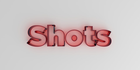 Shots - Red glass text on white background - 3D rendered royalty free stock image.