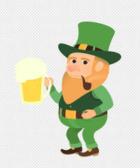 St. Patrick Day  illustration green leprechaun with a pint of beer - isolated work clipping path